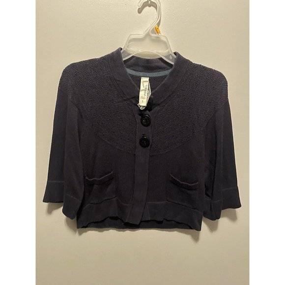 Vintage Fossil Womens Sz S Cropped Cardigan Sweater Dark Blue Boho Pockets - Picture 1 of 3